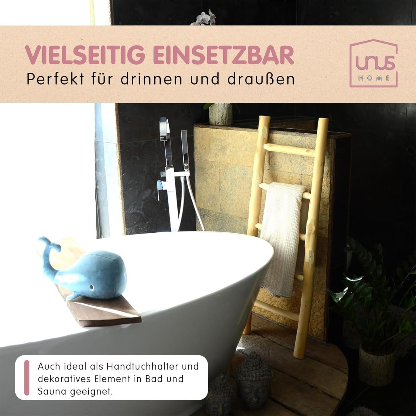 Dekoleiter Holz 120cm, 5 Stufen, Handtuchhalter, Natur 120 cm