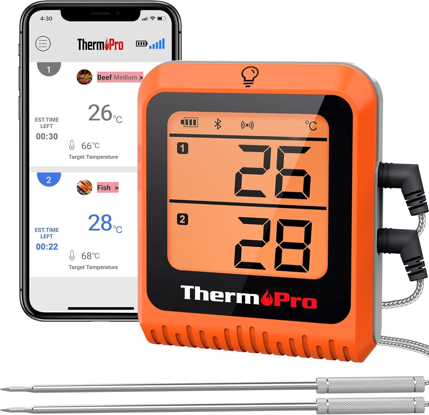 App-unterstütztes TP25H2 Küchenthermometer mit 2 Sonden, 2 x Sonden