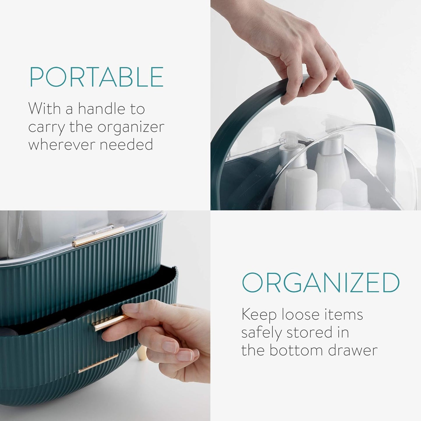 Make-Up Organizer mit 2 Schubladen, Grün