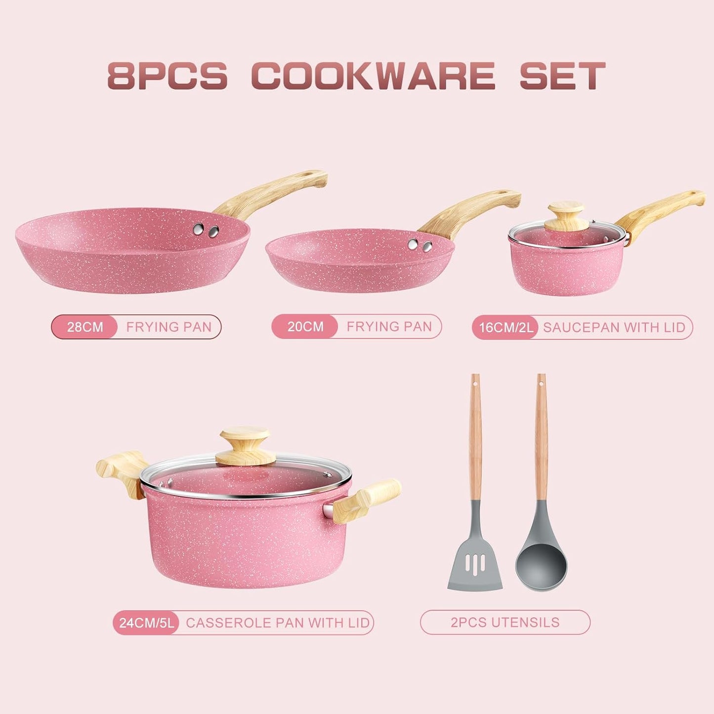 4-teiliges Topfset mit Keramikbeschichtung, Rosa Topfset