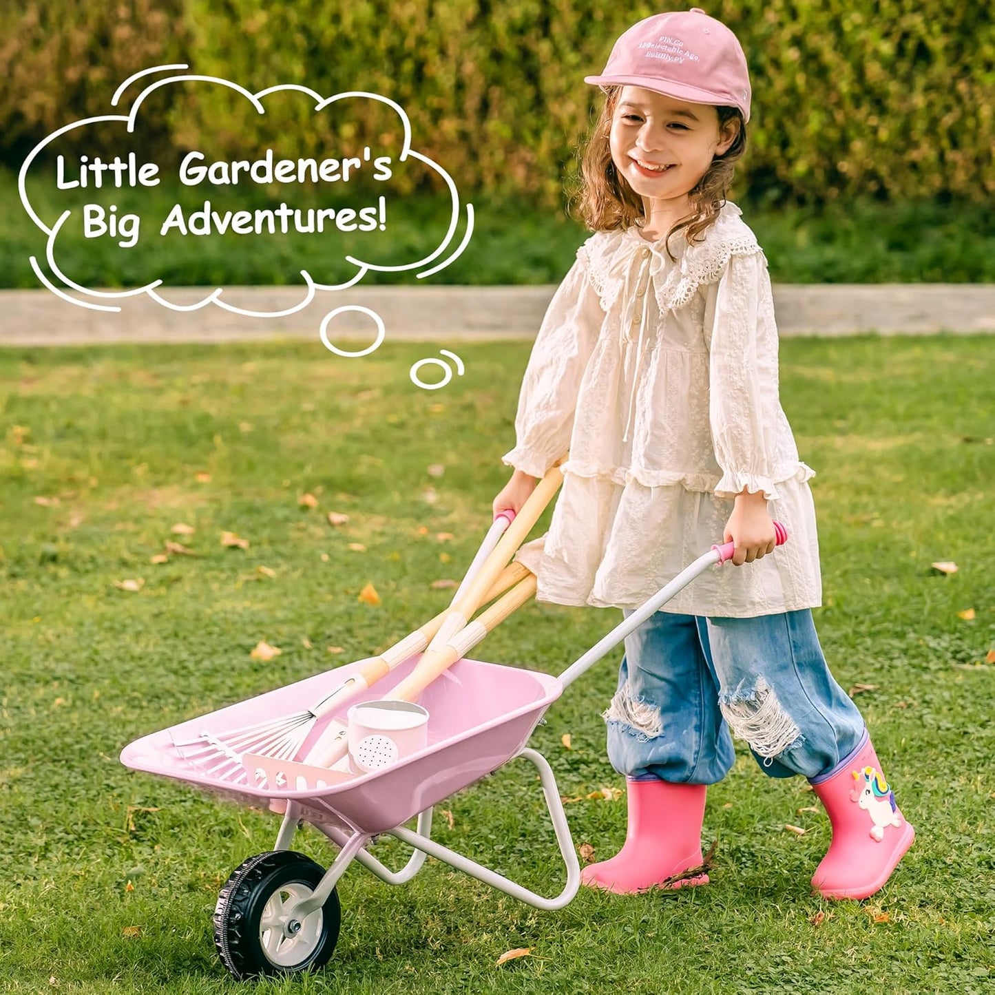 Kinderschubkarre mit Gartengeräte-Set, Rosa