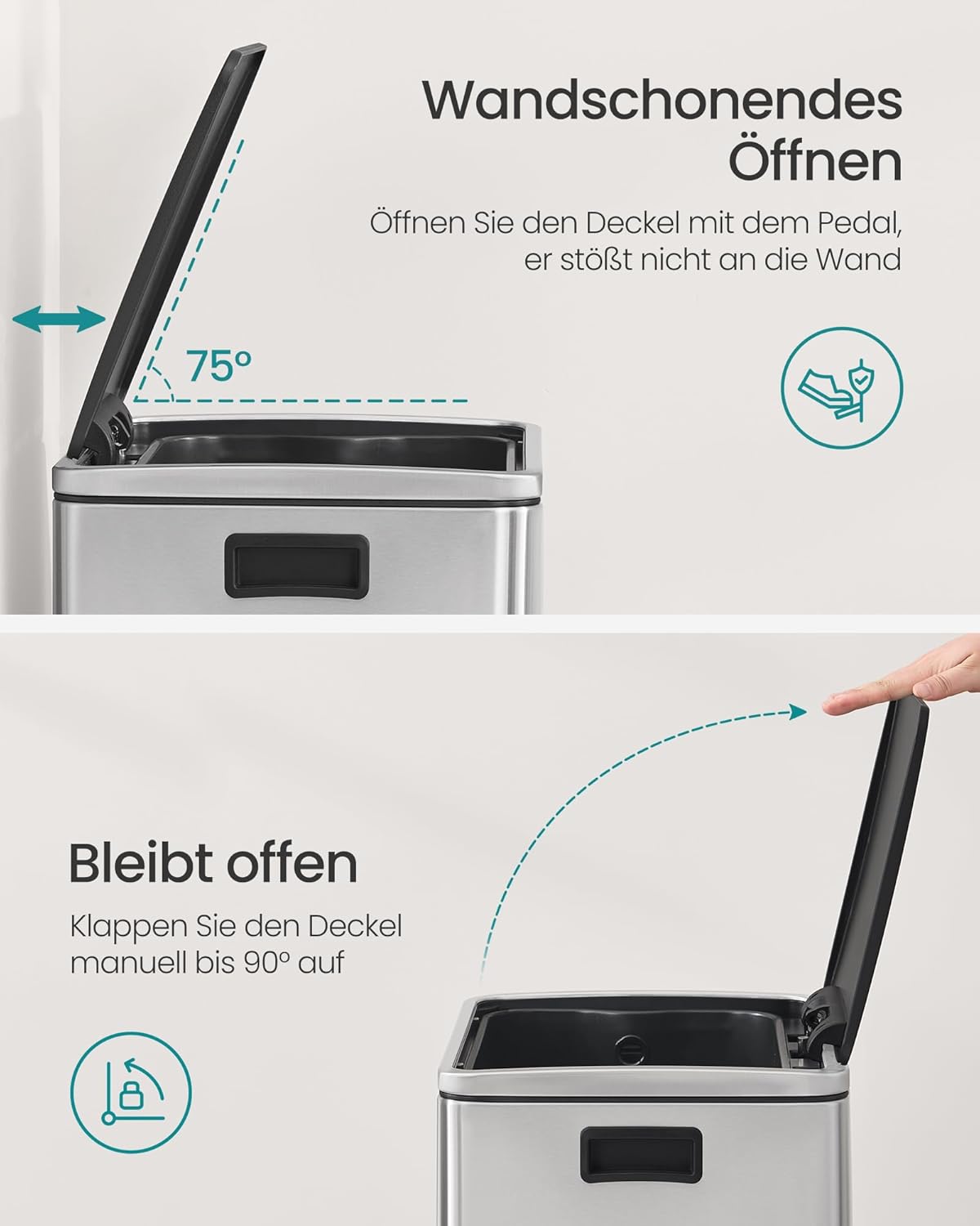 Mülleimer mit Softclose-Funktion, silbern