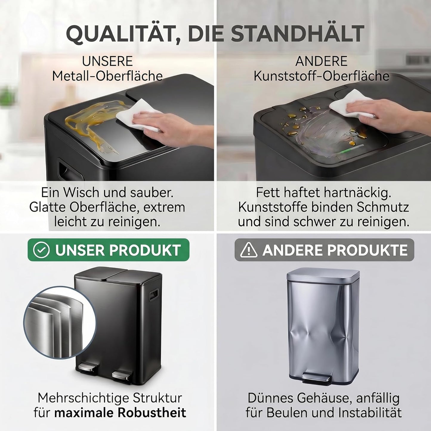 Treteimer mit Mülltrennsystem, Schwarz 38L