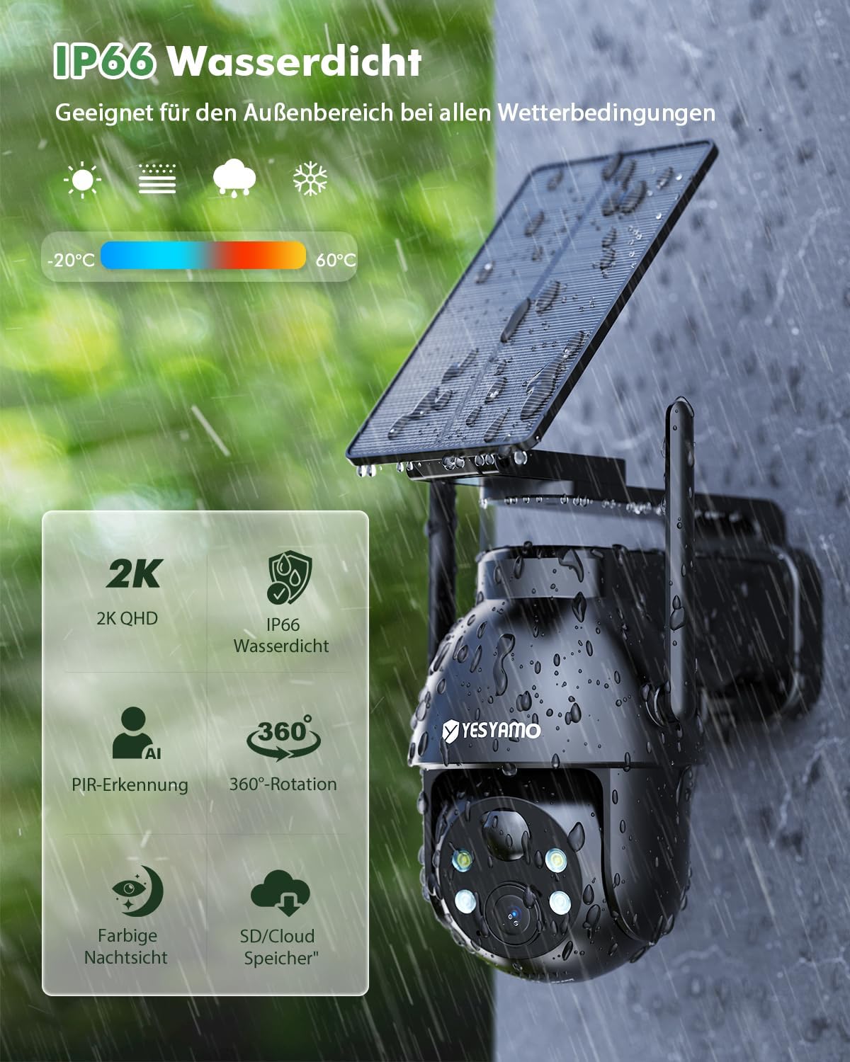 2er-Set Kabellose 2K Überwachungskamera mit Solarpanel, Grau