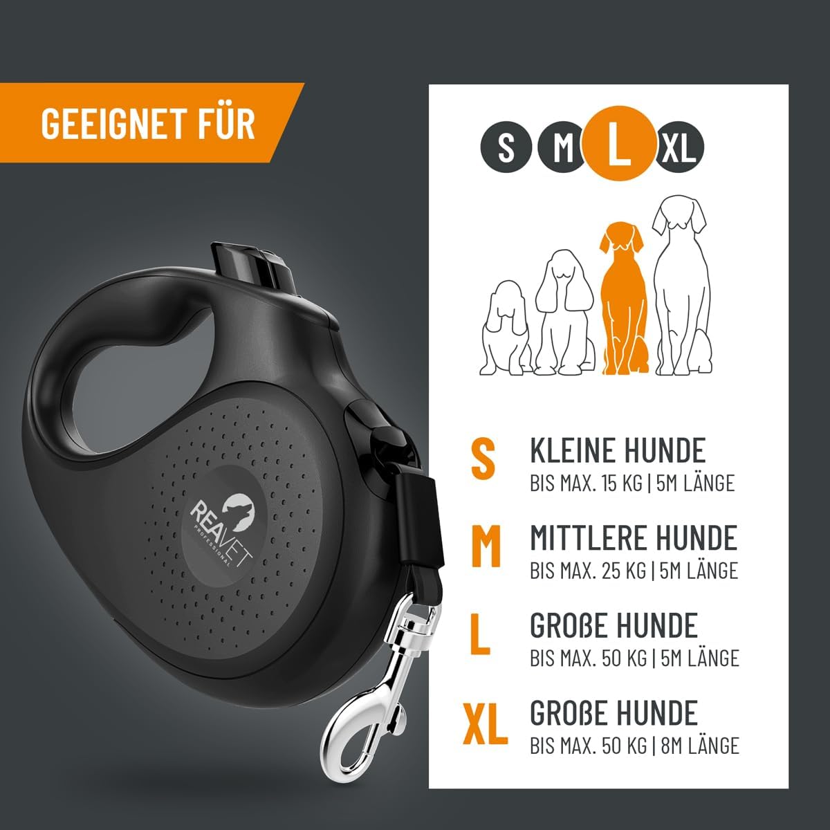 Rollleine mit Bremsstopp, L | 5m | bis 50kg