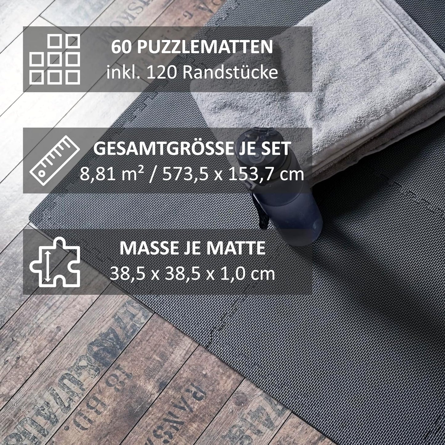 Bodenschutzmatte Fitness, 60 Stück, Schwarz, 60 Matten