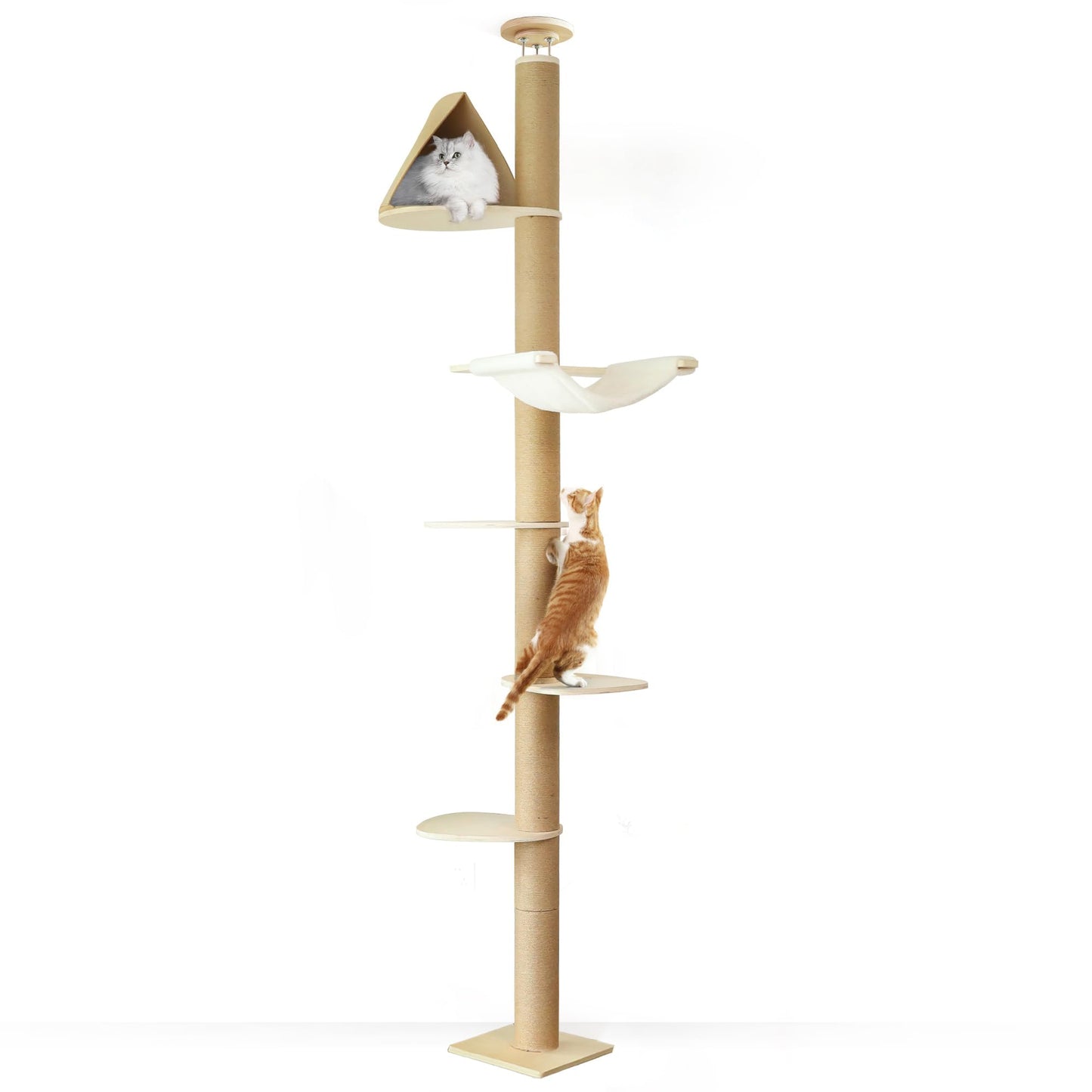 6-Etagen Kratzbaum mit Hängematte und Versteckzelt, höhenverstellbar, beige (282-305cm)