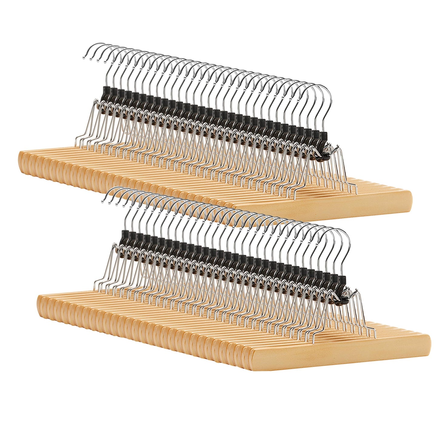 Holz-Hosenbügel-Set mit Klemmfunktion, Natur 60 Stück