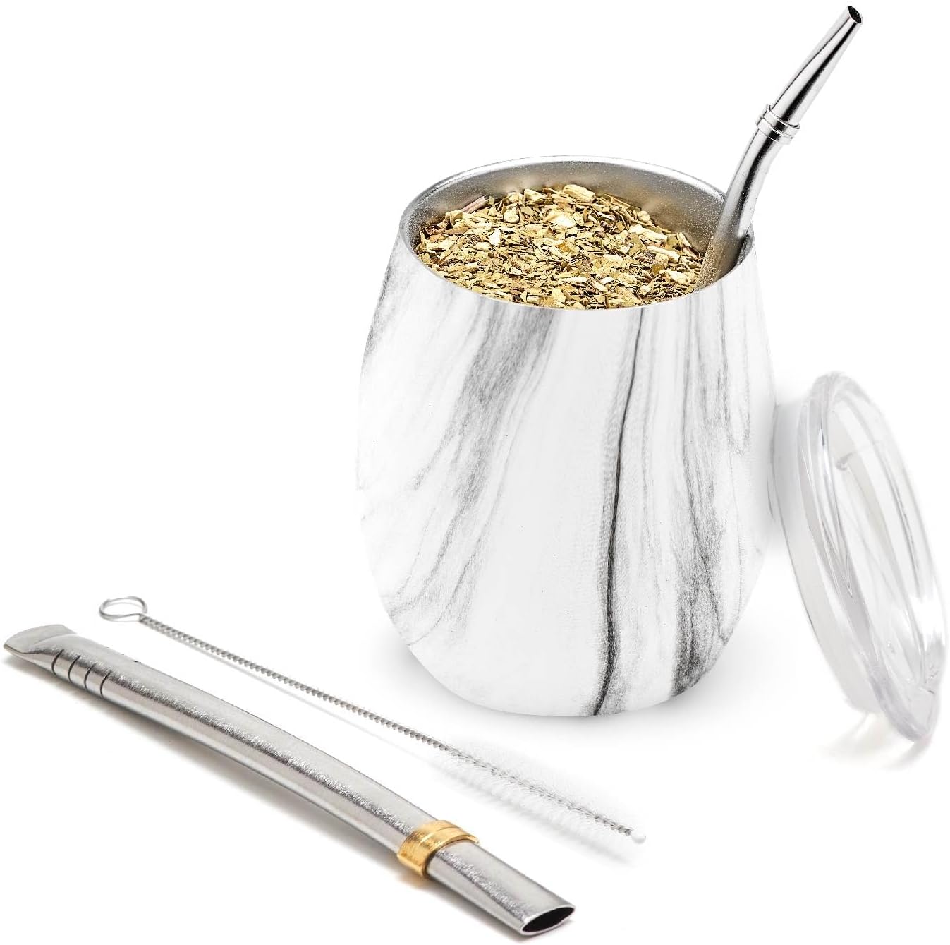 Yerba Mate Gourd-Tassen Set, 235 ml, Gold Marmor