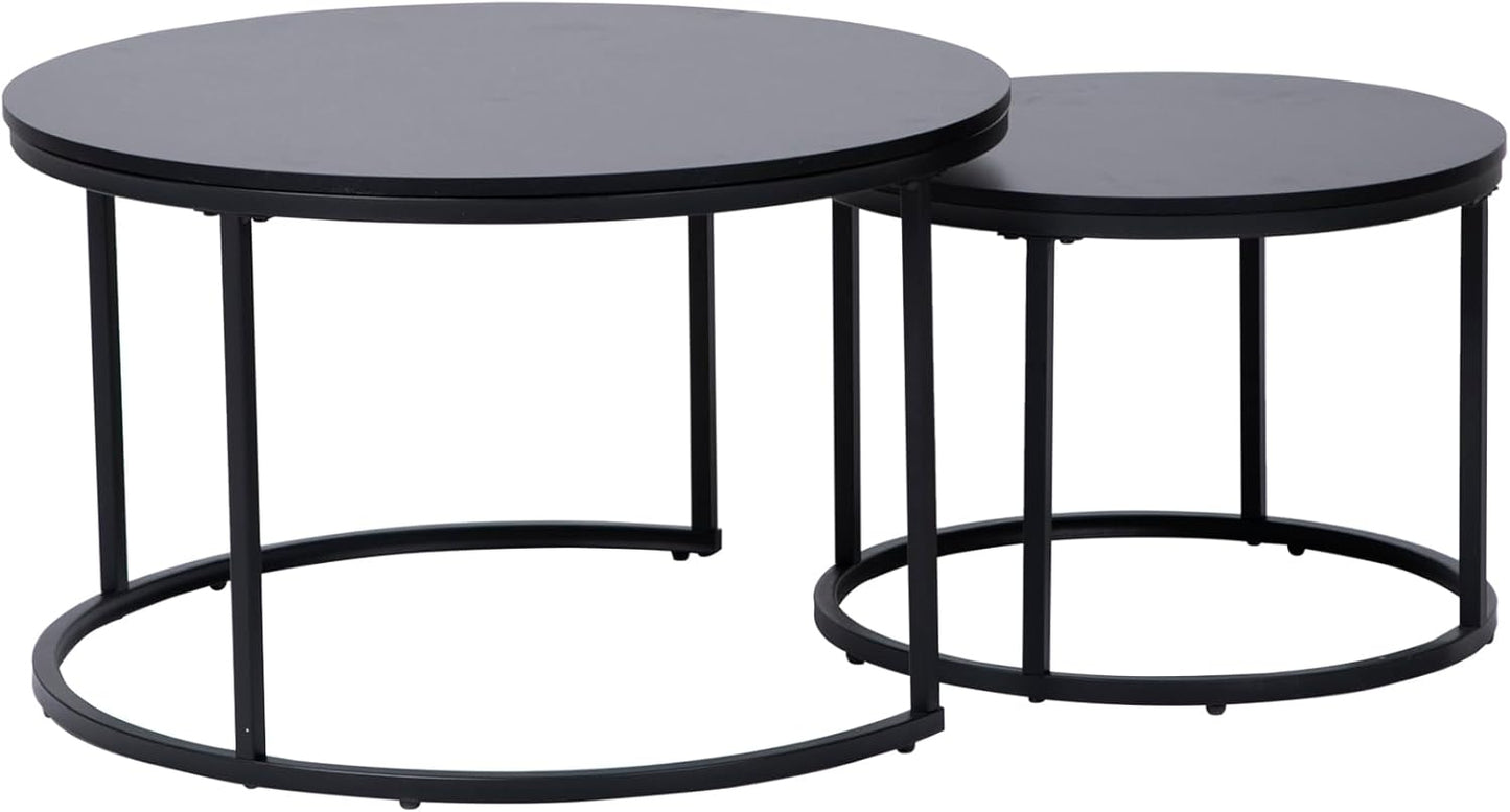 2er-Set Runder Couchtisch mit Metallgestell, Schwarz rund gross
