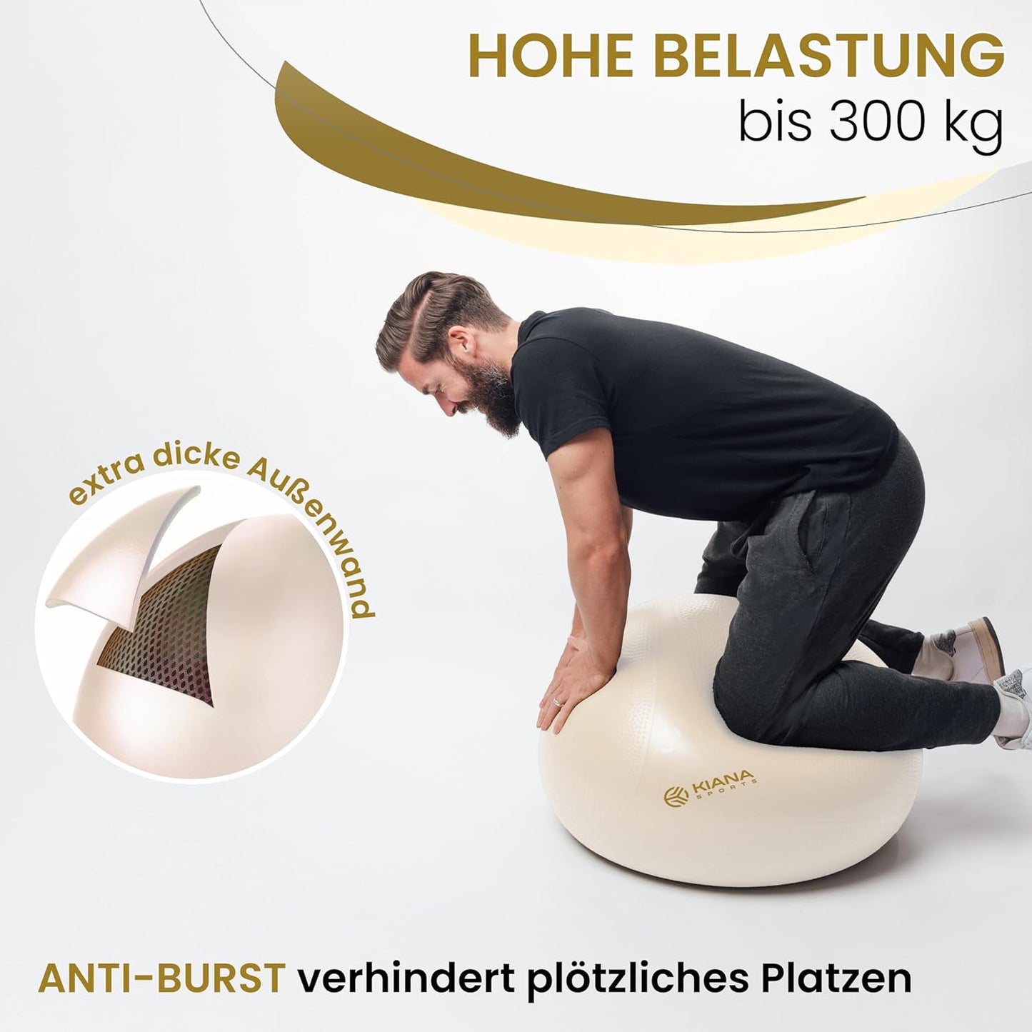Gymnastikball mit Noppen & Pumpe, Perlweiß XL (für Körpergröße ab 180 cm)