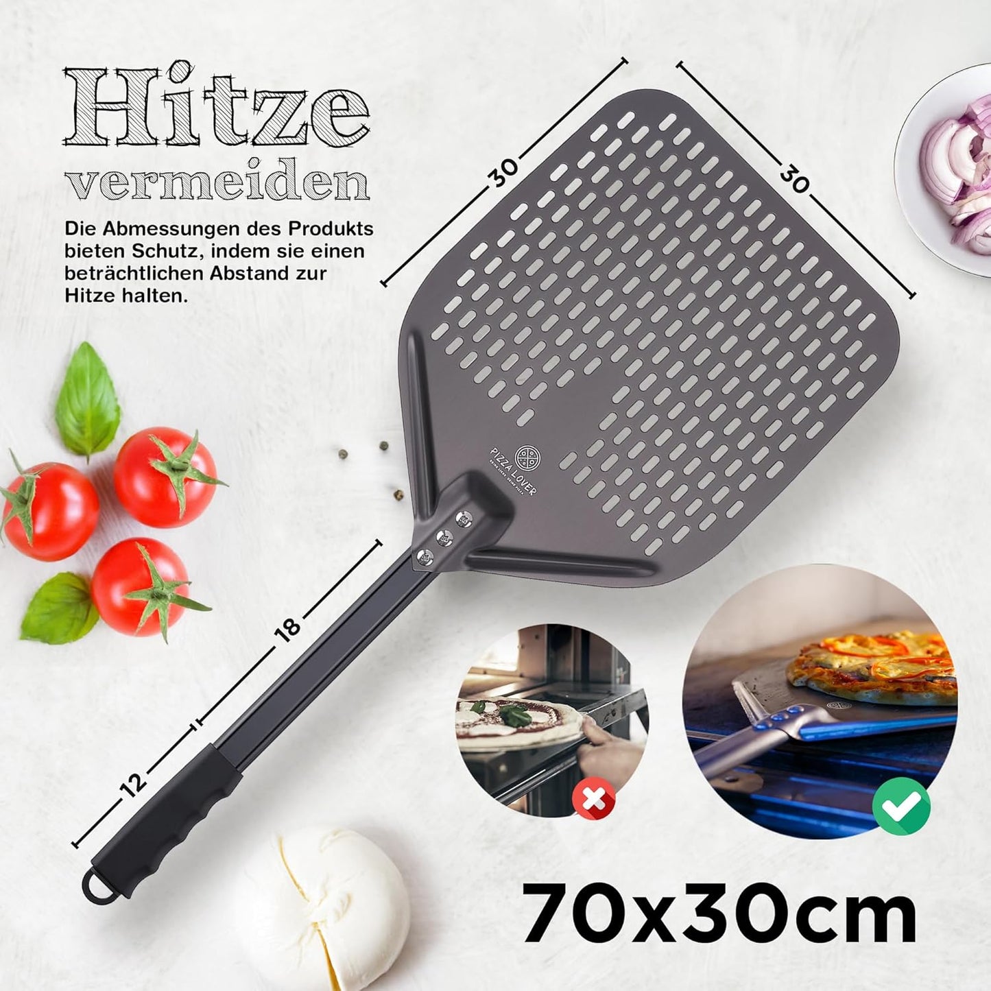 Pizzaschieber perforiert, Schwarz 30x70 cm