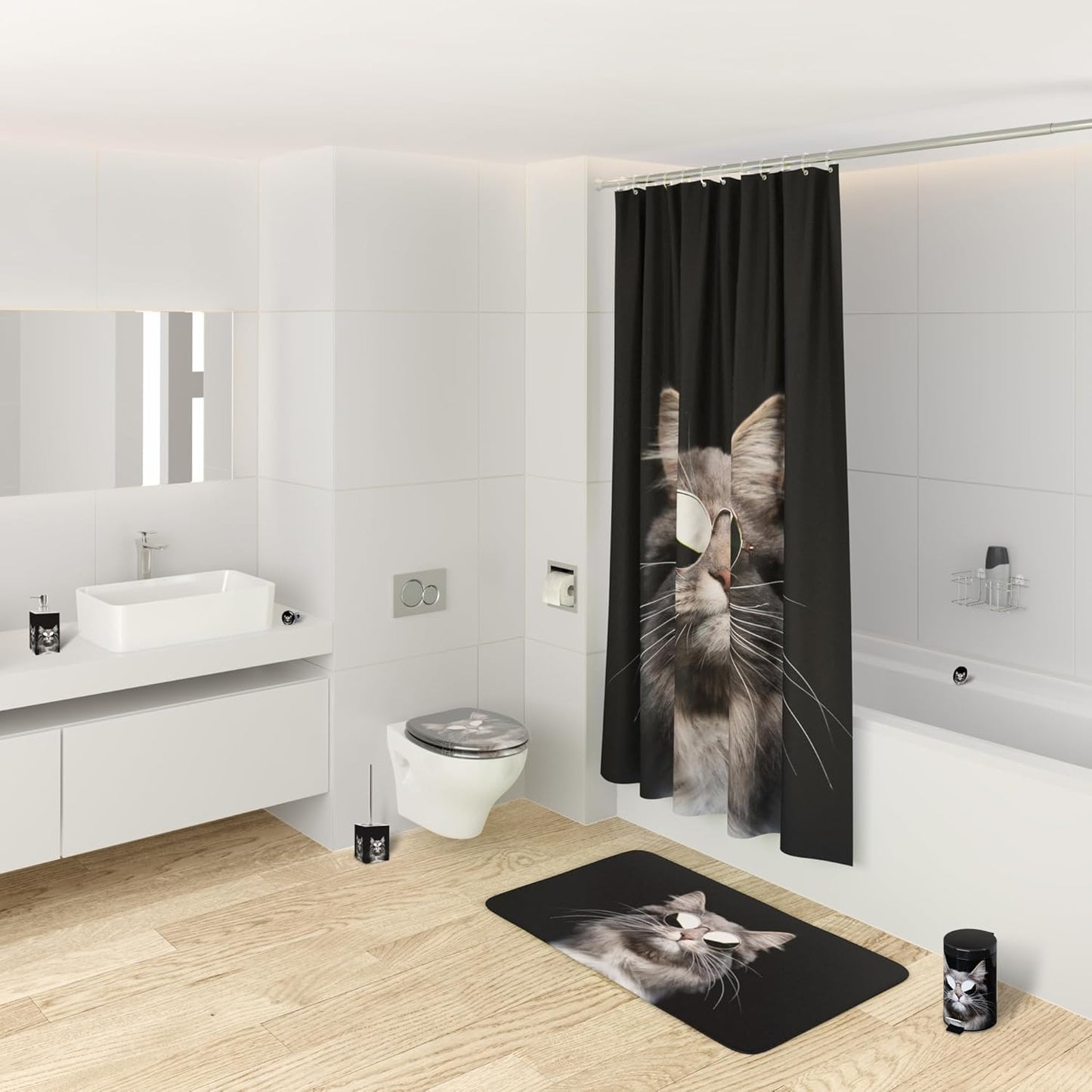 Rutschfester Badteppich, waschbar und weich, Cool Cat 70 x 110 cm (Rechteckig)