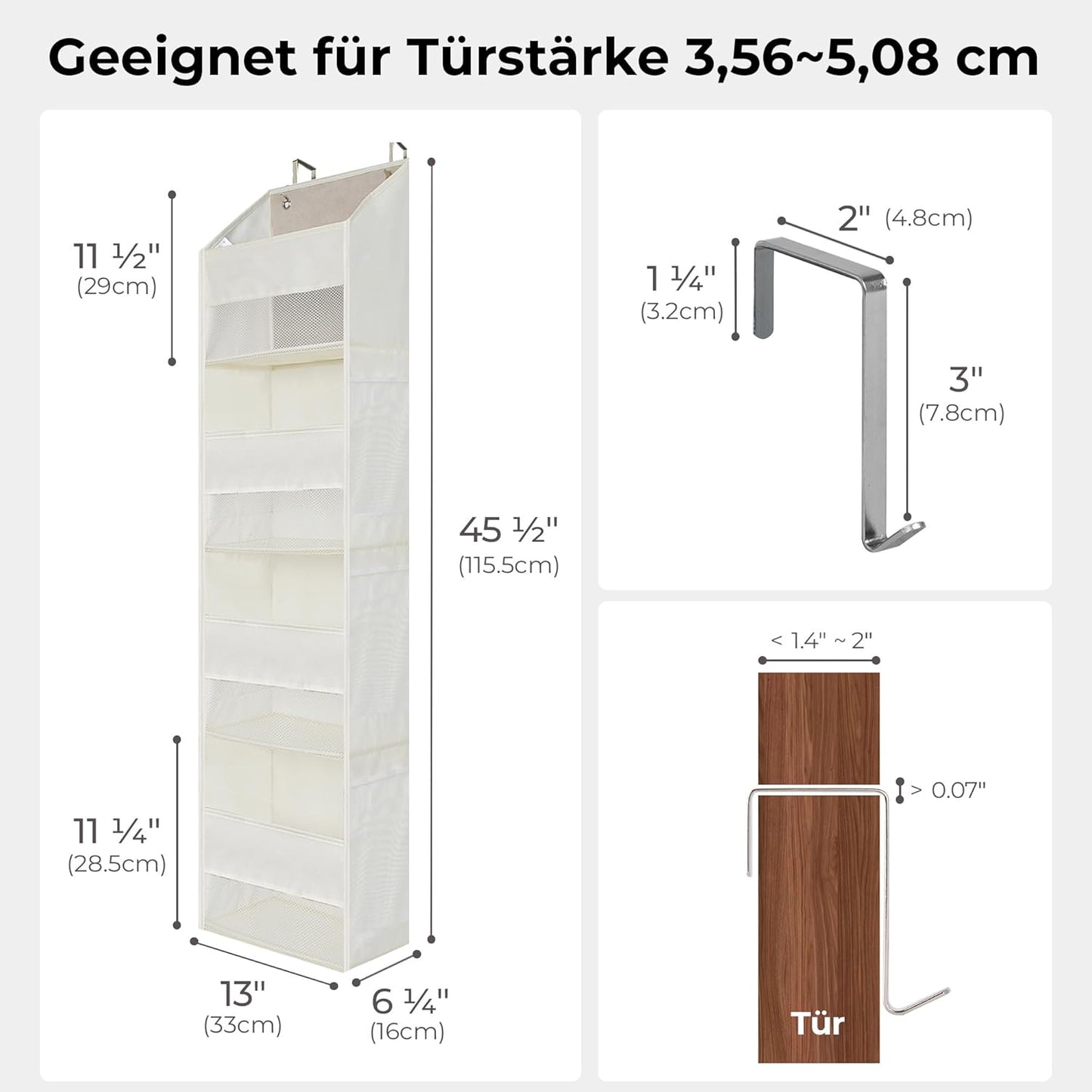 Tür-Hängeregal, 4 Fächern Beige - 1 Stück
