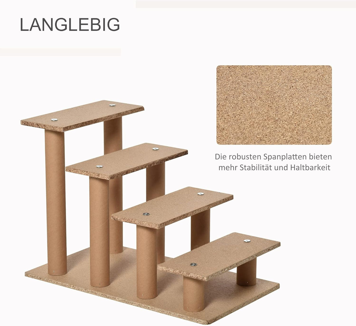 Haustiertreppe mit abnehmbarem Bezug, Beige 60L x 35B x 44H cm