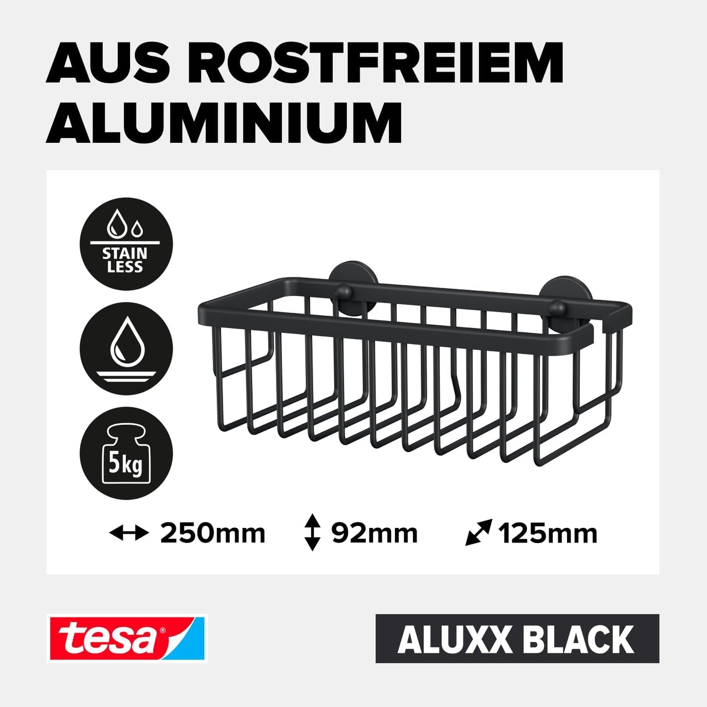 ALUXX BLACK Duschkorb inkl. Klebelösung ohne Bohren, Duschablage