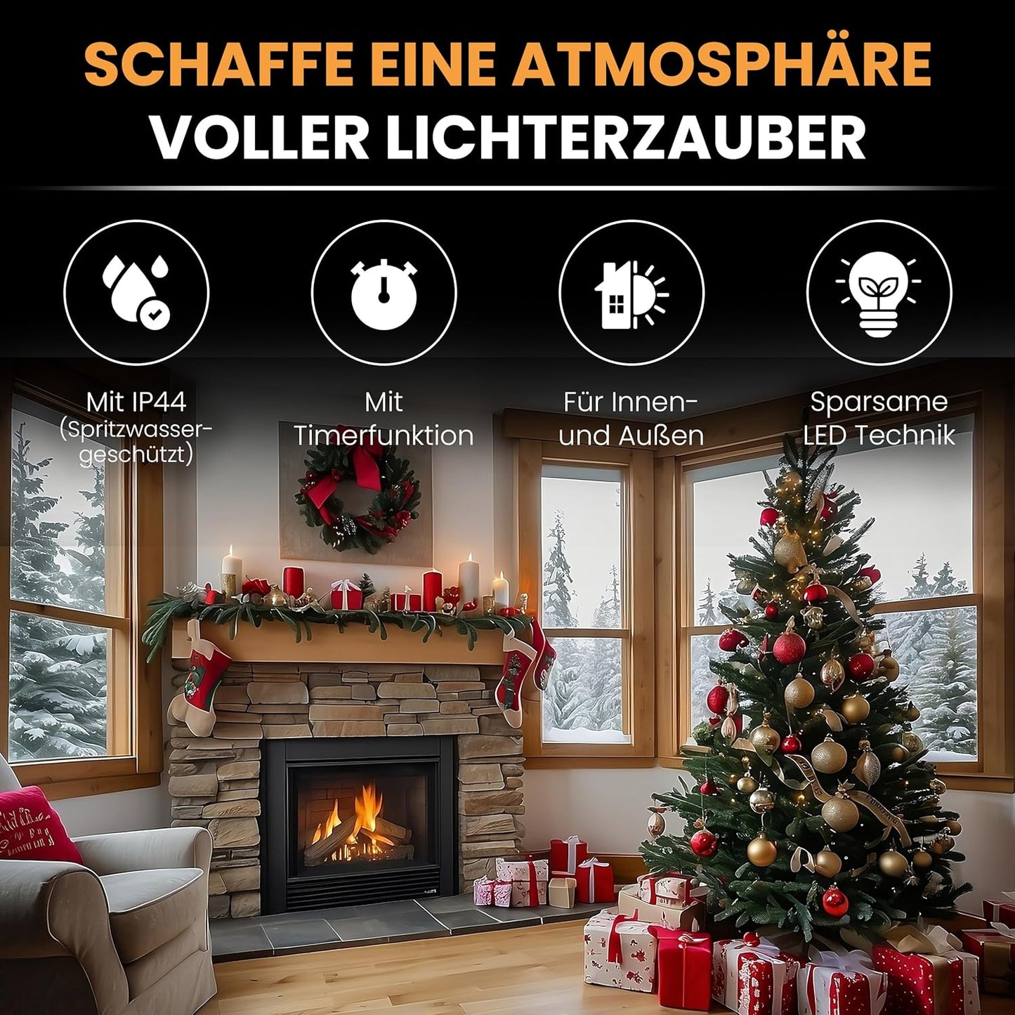 Weihnachtsbaum-Lichterkette mit Timer, für Weihnachtsbäume von 2 bis 2,2 m