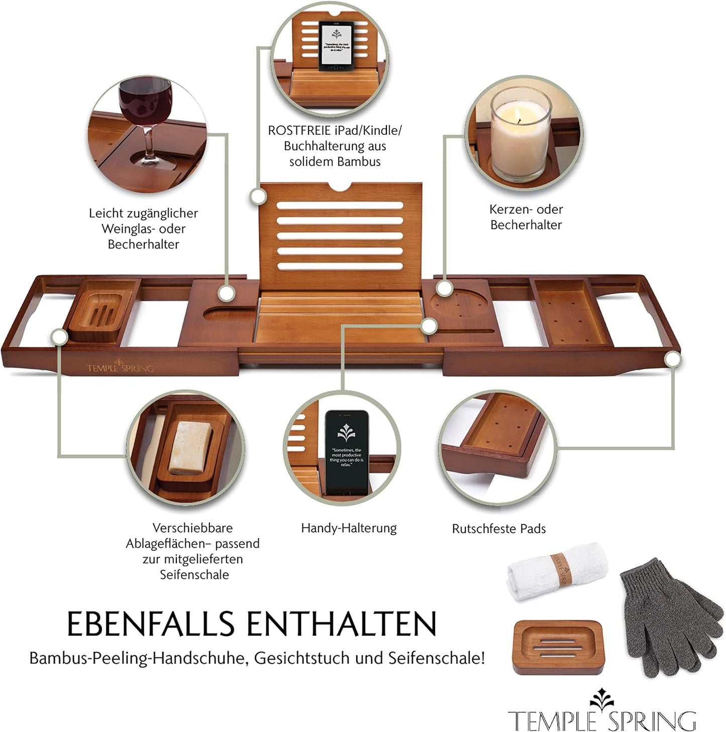 Badewannenablage Holz aus Bambus, Braun