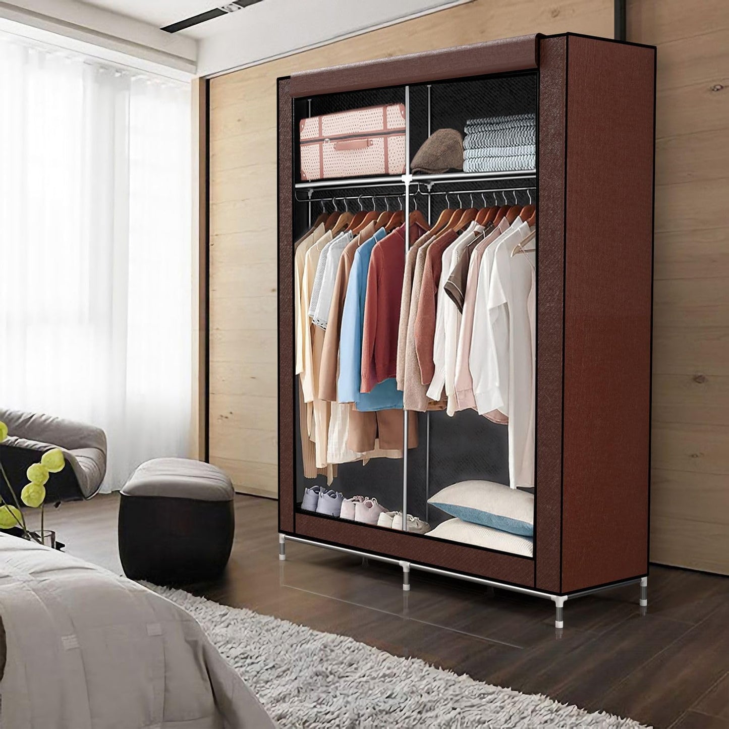 Faltschrank mit Reissverschluss und Kleiderstange, Biber Braun