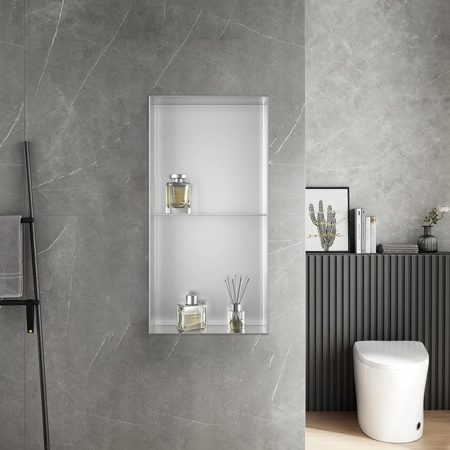 Duschnische mit Doppelregalen, Silber