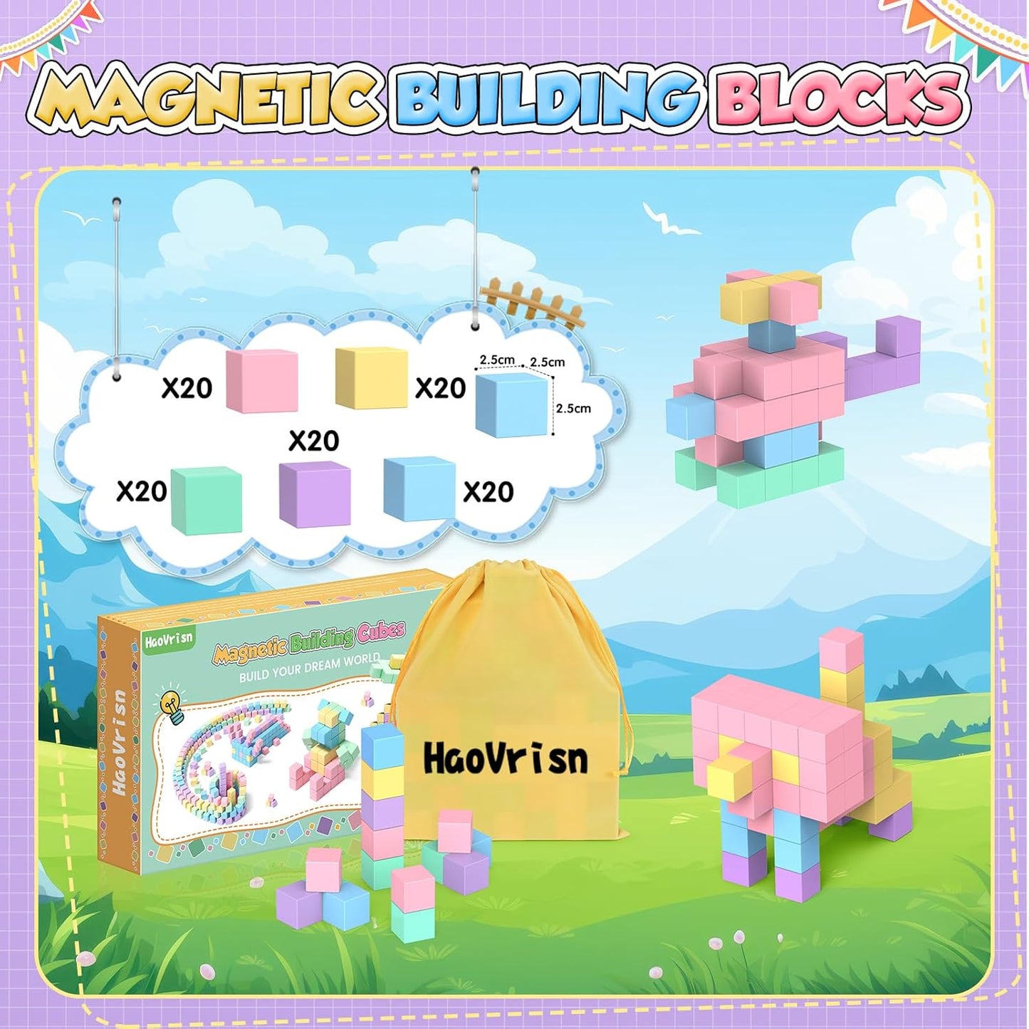 Magnetische Bausteine Blöcke-Set, 100 Stück