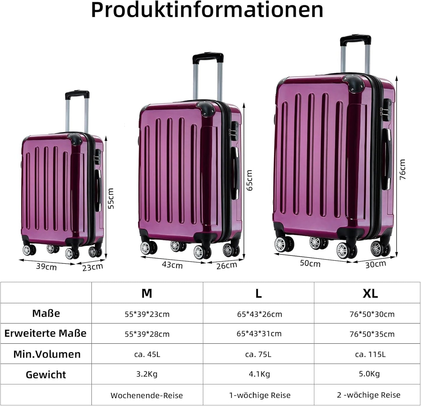 Hartschalen-Reisekoffer (70L), Lila 66cm - 70L