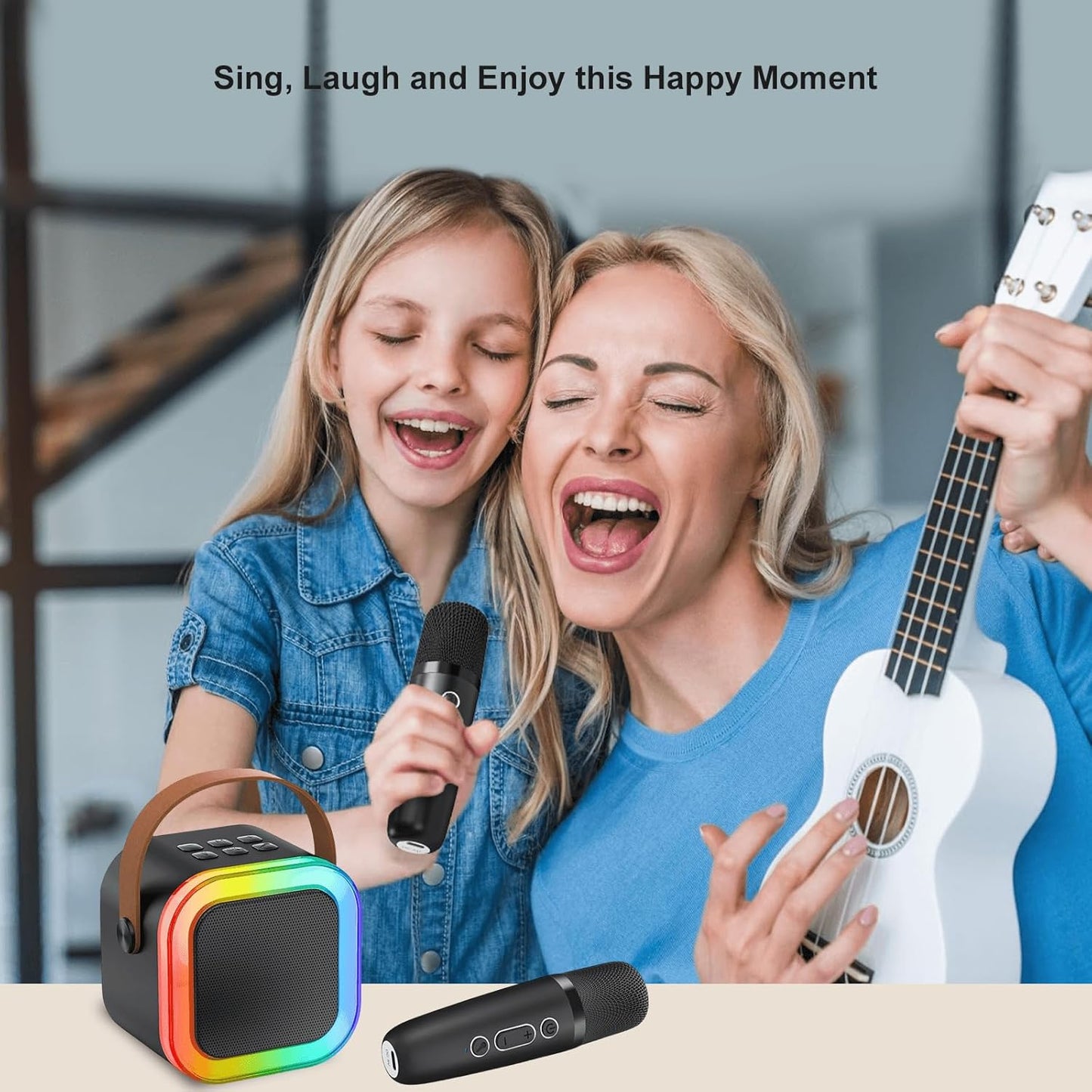 Karaoke Maschine für Kinder mit 2 Mikrofonen, Schwarz