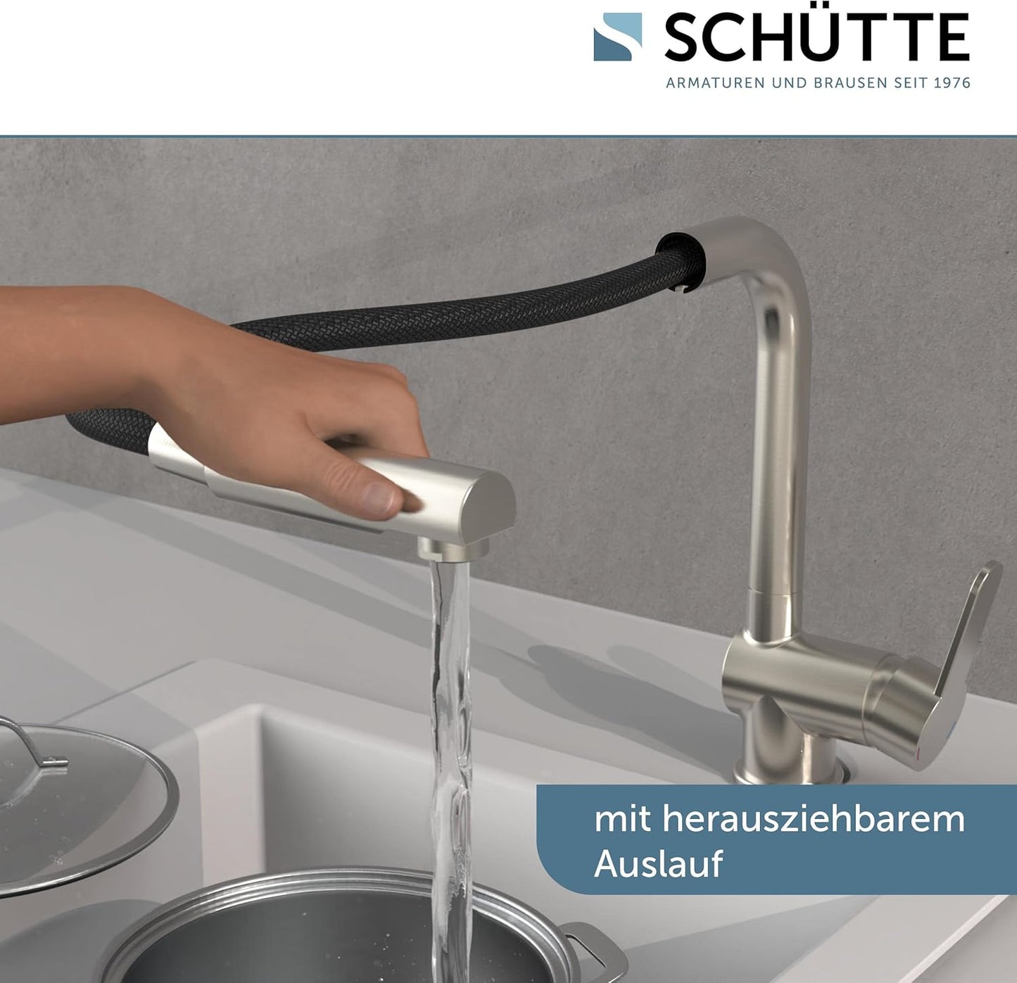 Niederdruck-Küchenarmatur mit ausziehbarer Brause, Niederdruck Edelstahl