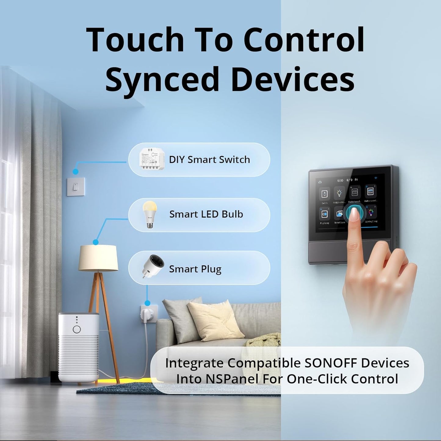 NSPanel Smart WiFi Wandschalter mit LED-Bedienfeld, Thermostat und Schalterfunktionen
