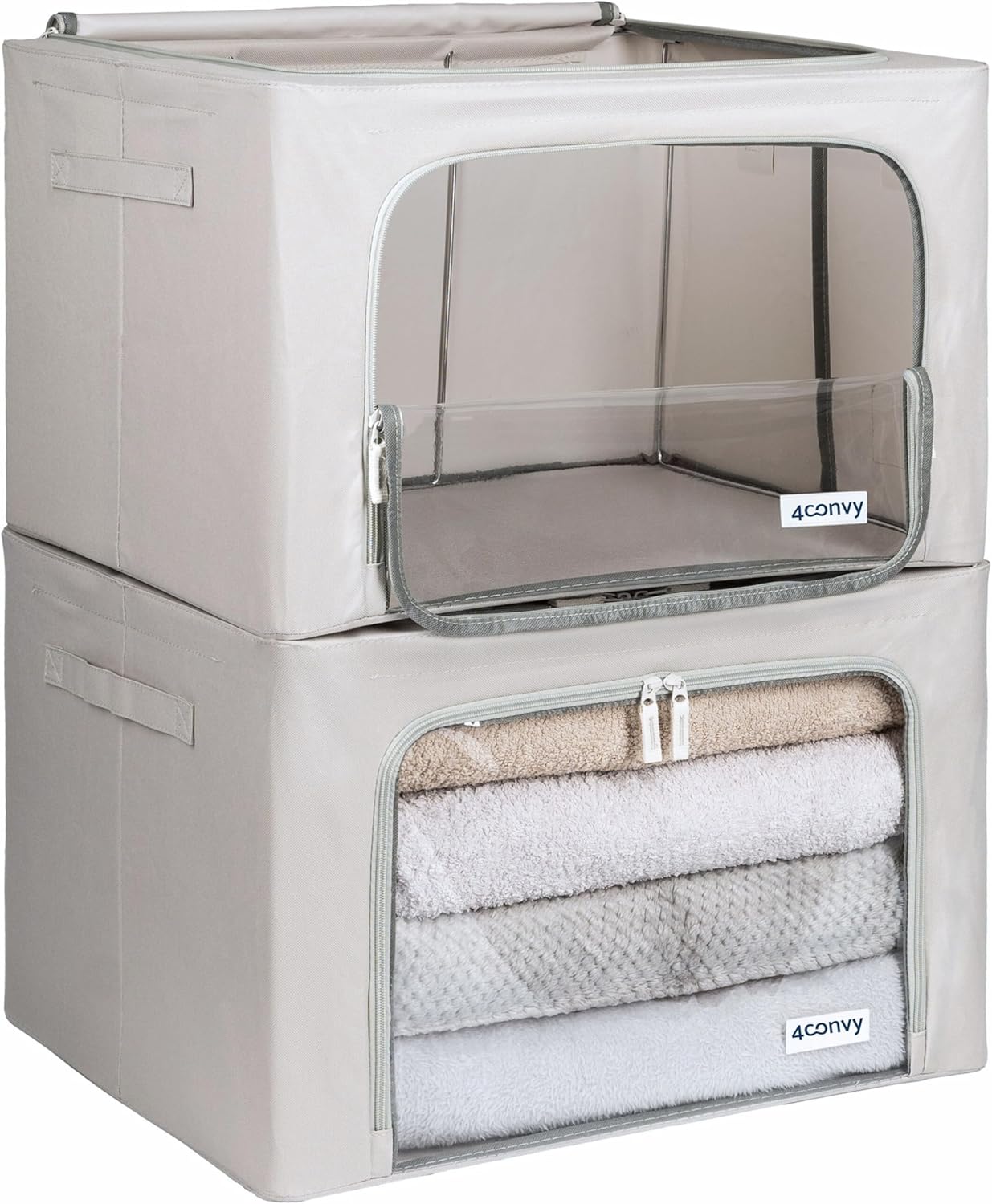 Faltbare Aufbewahrungstaschen mit Reissverschluss, 2x66L, Grau 2x66L
