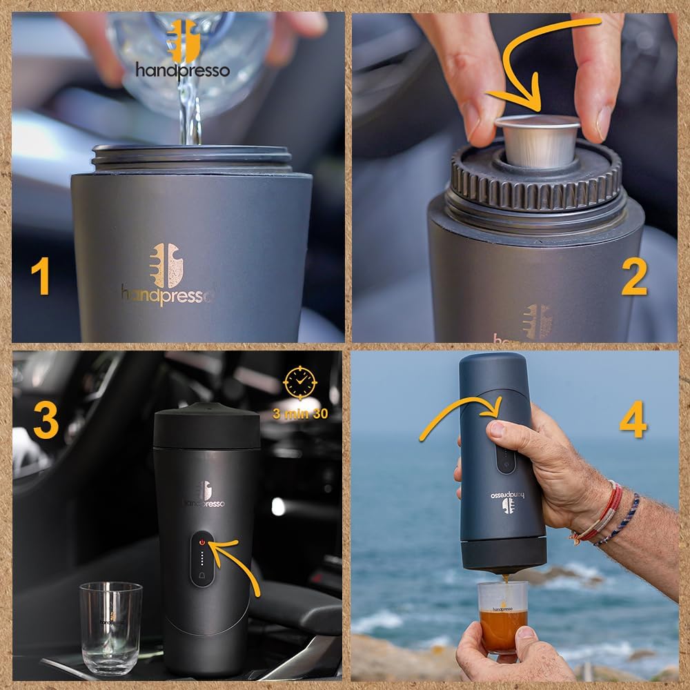 Handpresso Auto Set: Reisekaffeemaschine, Espresso- & Lungokapseln kompatibel