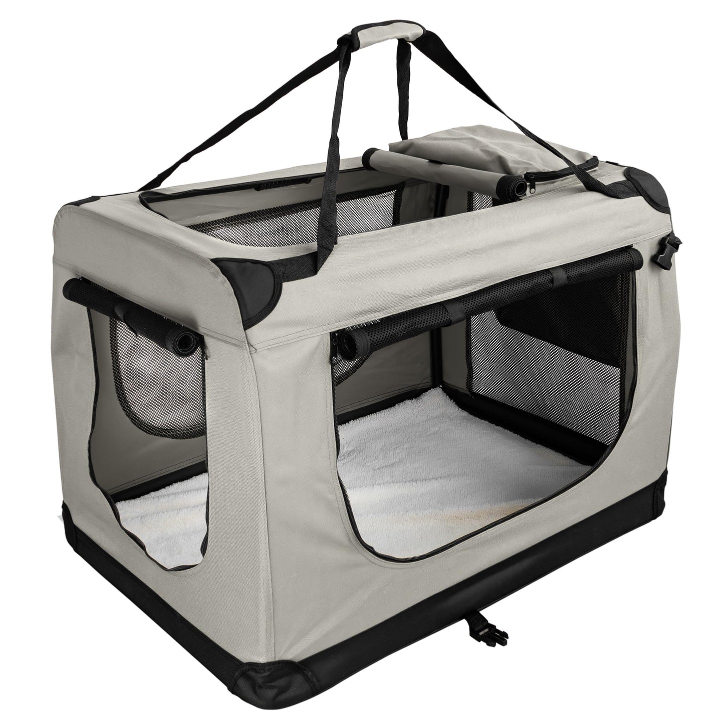 Faltbare Hundetransportbox mit Leckerli-Aufbewahrungstaschen, XL (82 x 57 x 58 cm) Creme