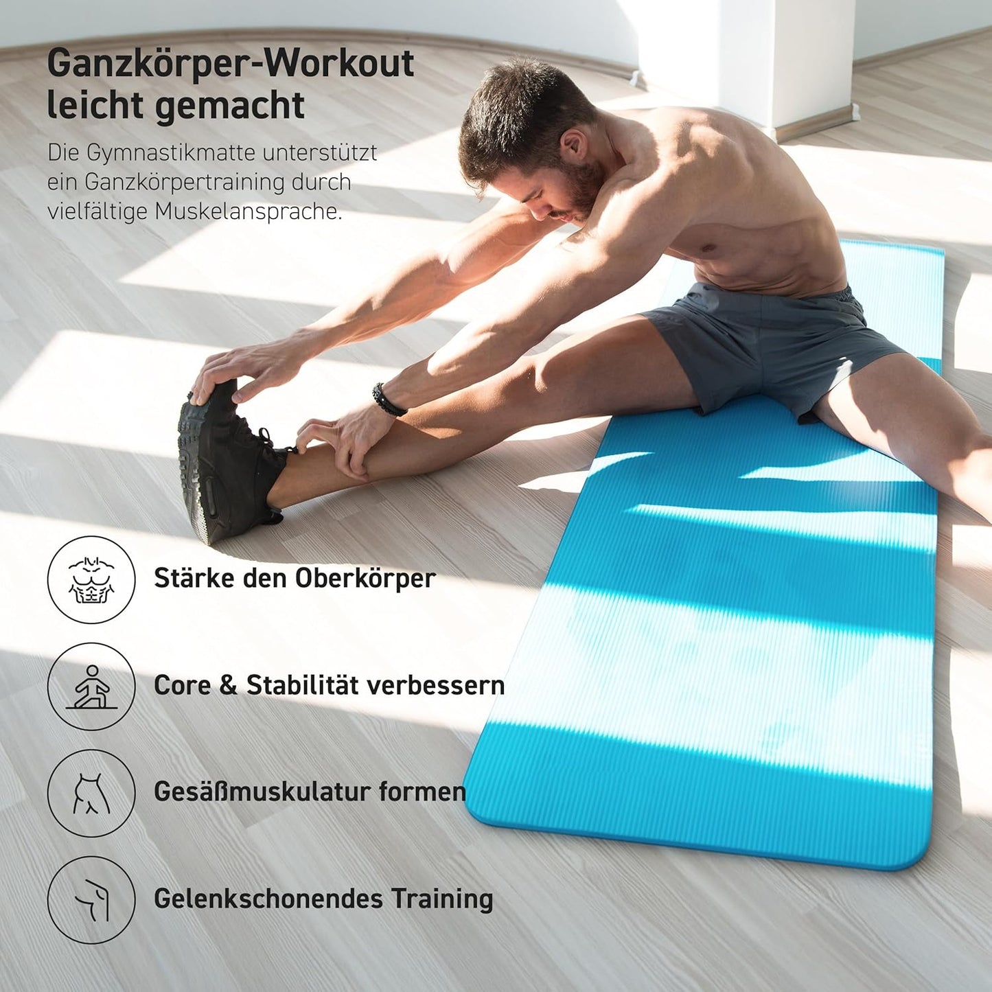 Gymnastikmatte mit Tragegurt, Aquamarin / 190 x 60 x 1,5 cm