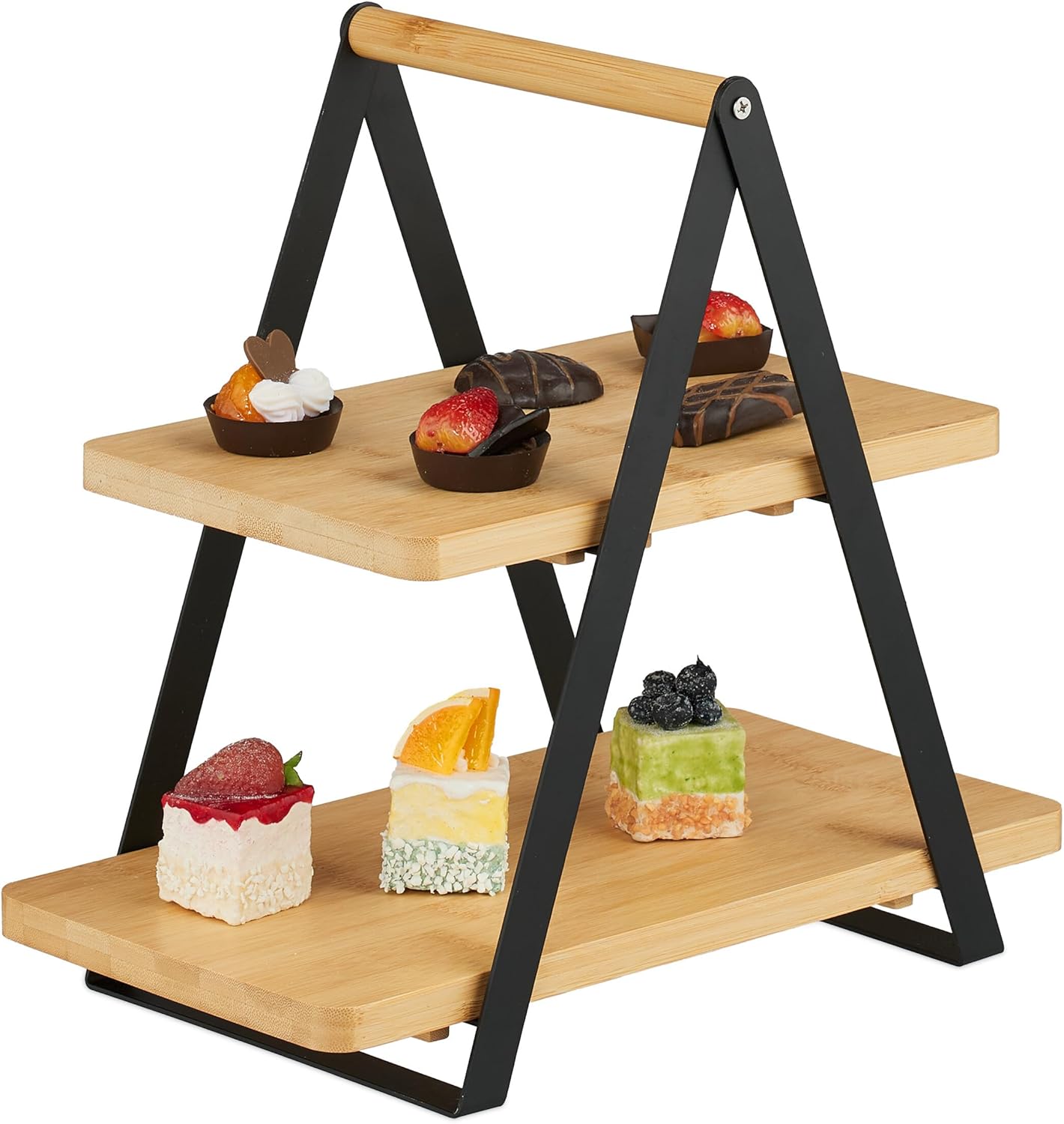 Etagere mit 2 Etagen aus Bambus und Metall, 2 Etagen