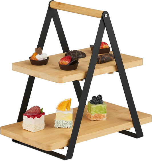 Etagere mit 2 Etagen aus Bambus und Metall, 2 Etagen
