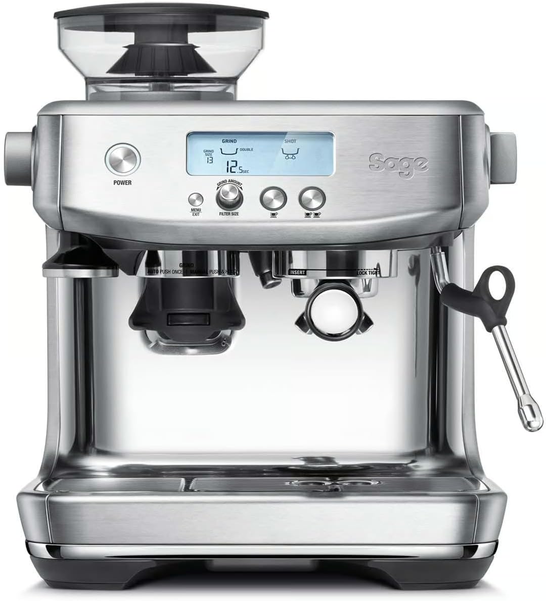 Barista Pro Siebträgermaschine mit Milchaufschäumer, Gebürsteter Edelstahl