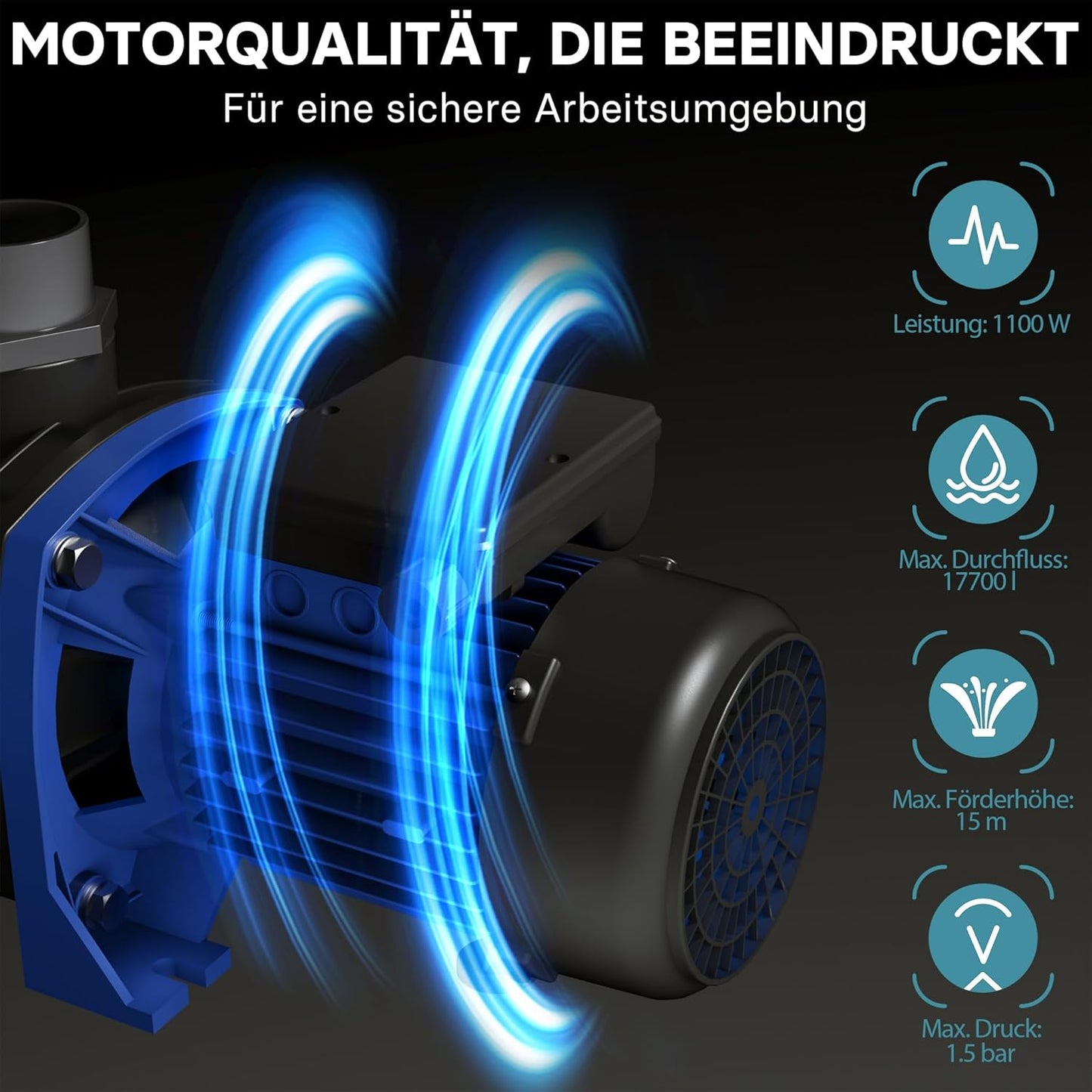 Schwimmbadpumpe, 17700 l/h 1100 W