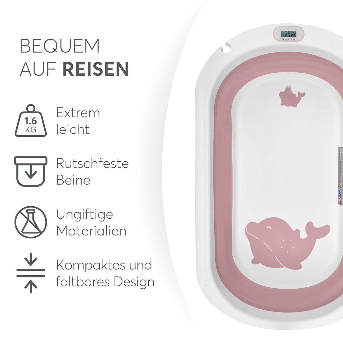 Faltbare Babybadewanne Willy mit Temperaturanzeige, Rosa