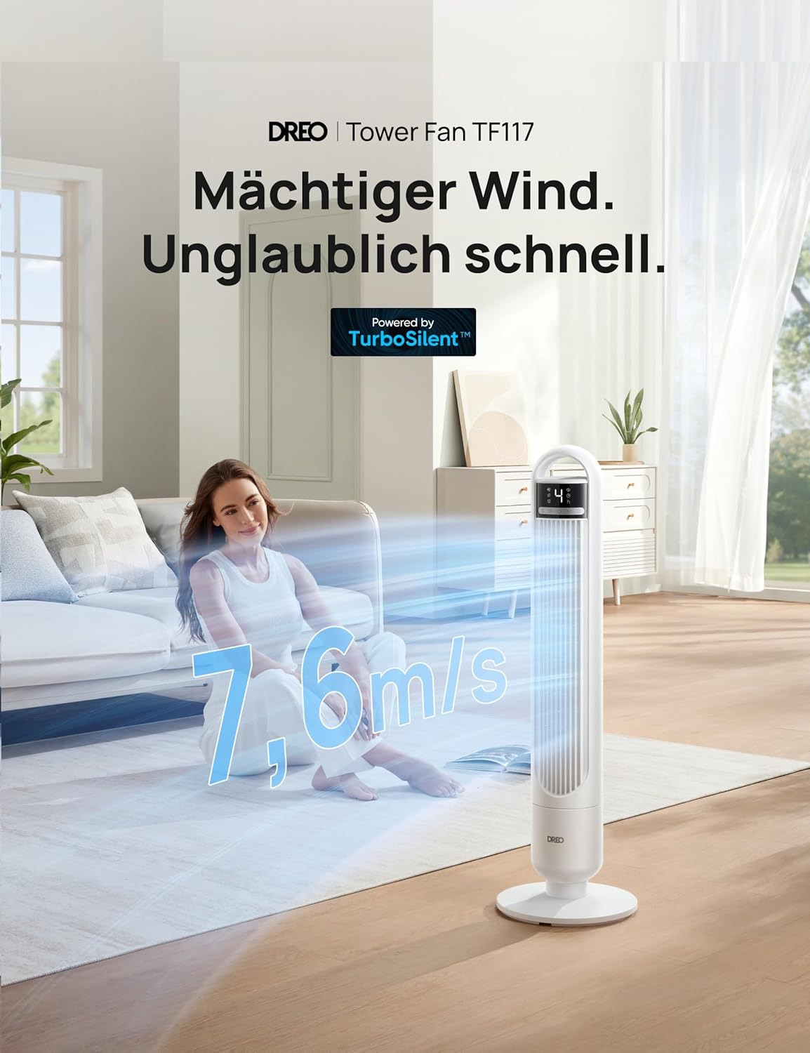 Turmventilator mit Fernbedienung, Weiss
