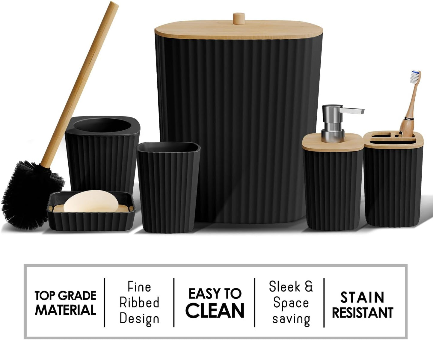 6-teiliges Badezimmer-Zubehör-Set, Schwarz 6-Piece Accessory Set