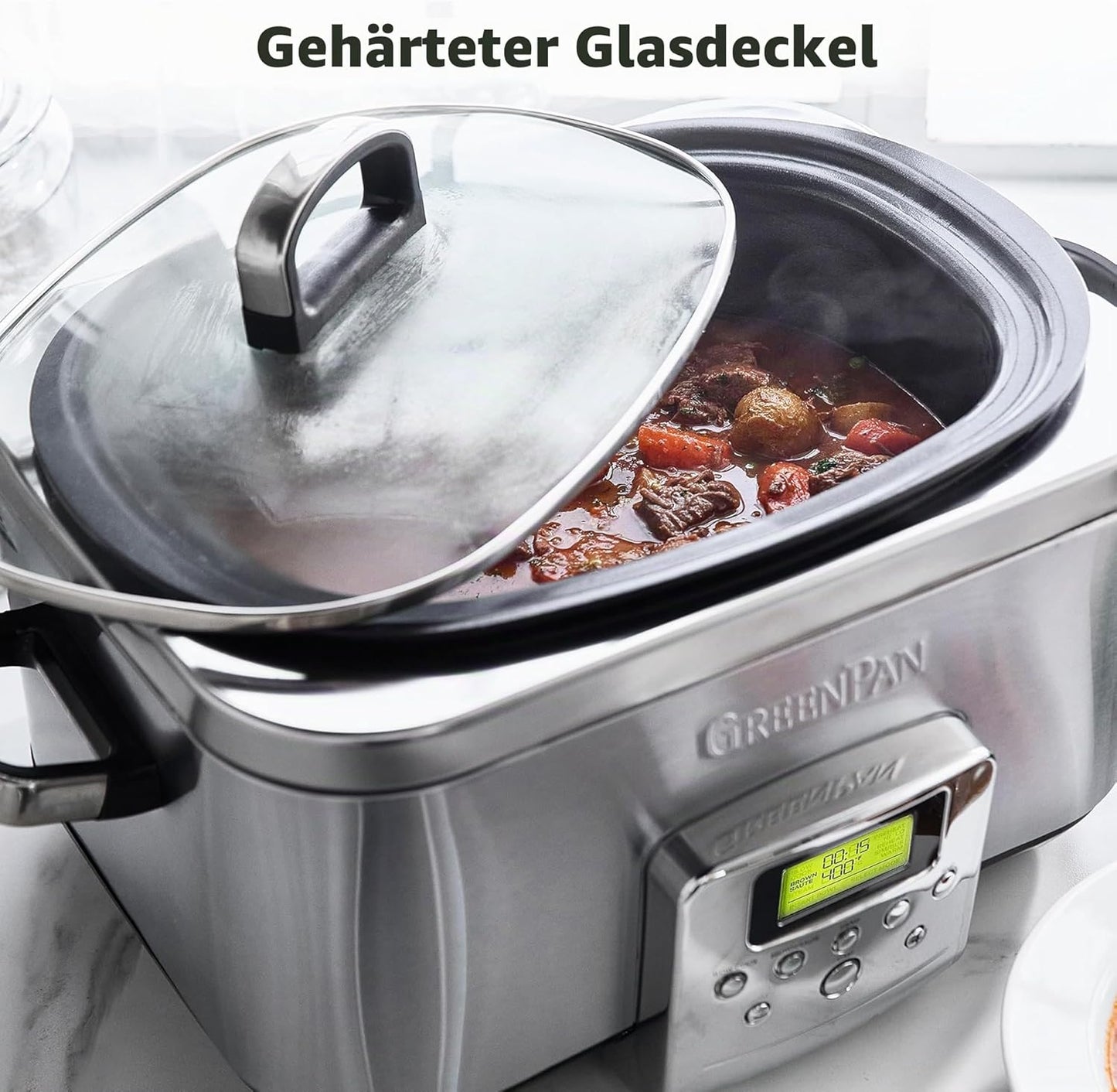 Slow Cooker mit Dampfgareinsatz, 6l Slow Cooker Silber/Edelstahl