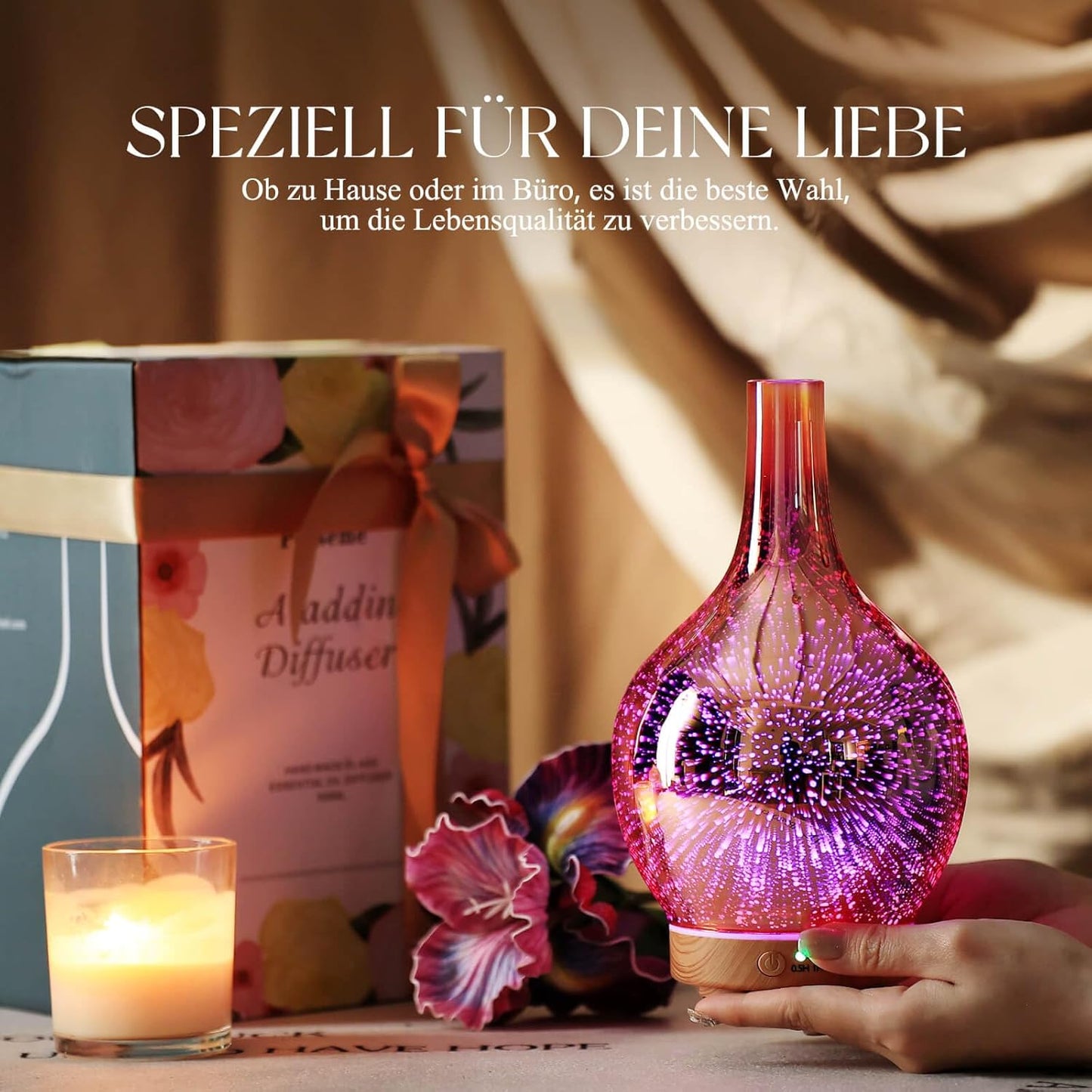 Aroma Diffuser Luftbefeuchter mit 3D Effekt (150ml), Rose Gold