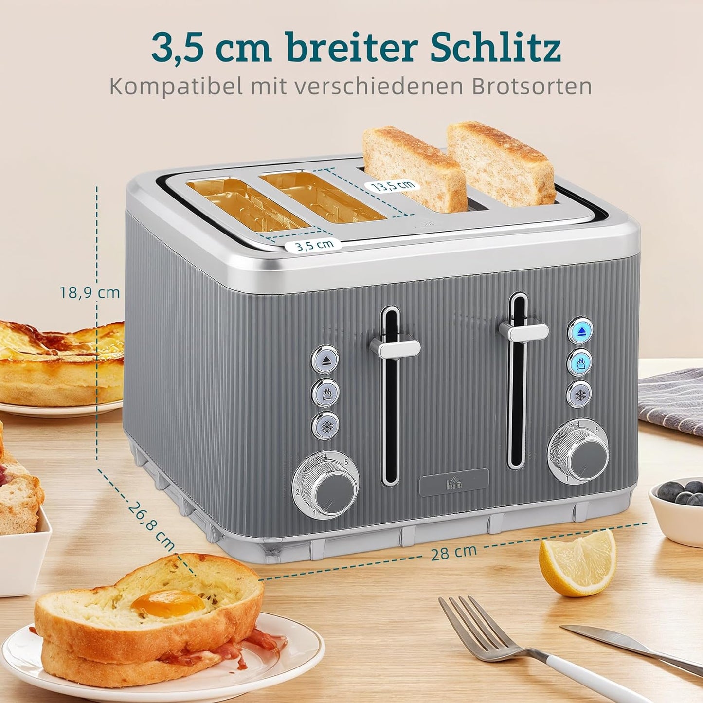 Wasserkocher & Toaster Set mit Edelstahl-Innenraum, Grau