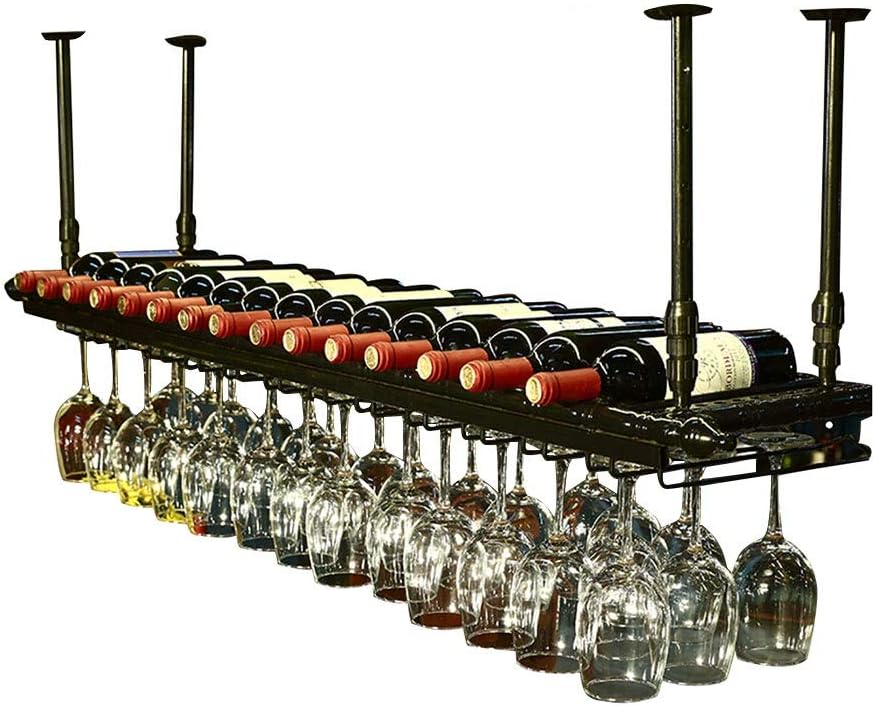 Decken Weinregal für 11 Flaschen und 30 Gläser, Schwarz