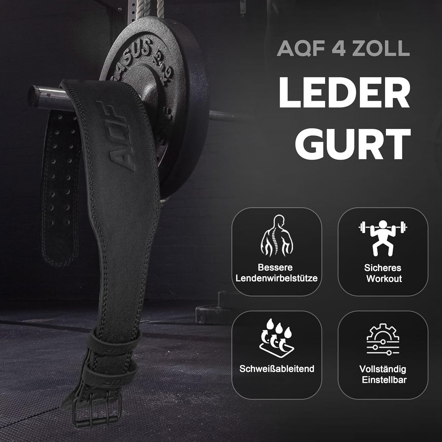 Gewichthebergürtel, Large 32"-36" Mattschwarz 4 Zoll