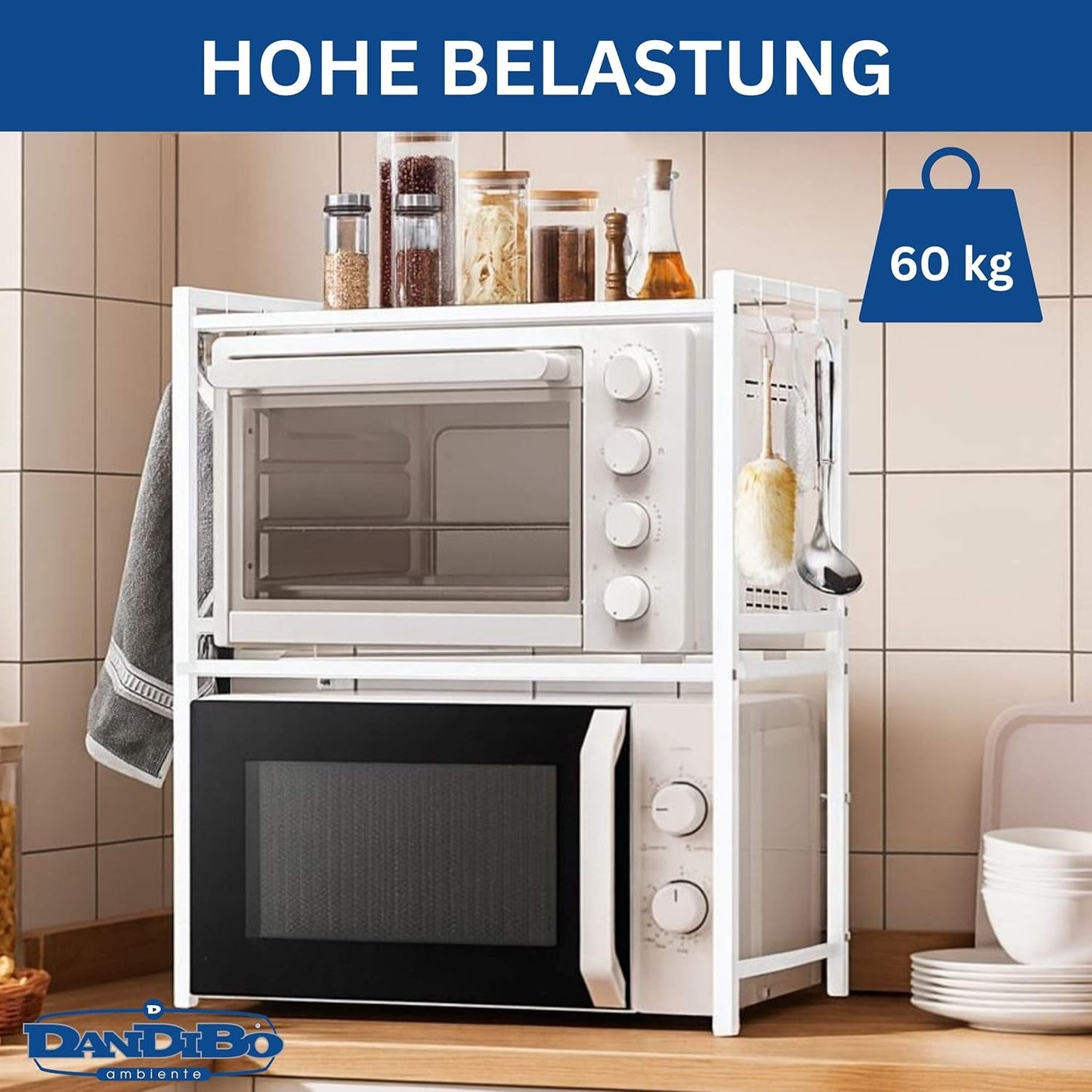 Verstellbares Mikrowellenregal 3-stufig, Weiss 3 Stufig / Höhe 78 cm