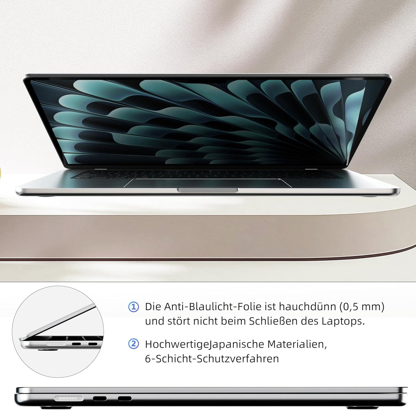 2 x Displayschutzfolie für MacBook Air, Mac Air 15 Zoll(2023-2025)