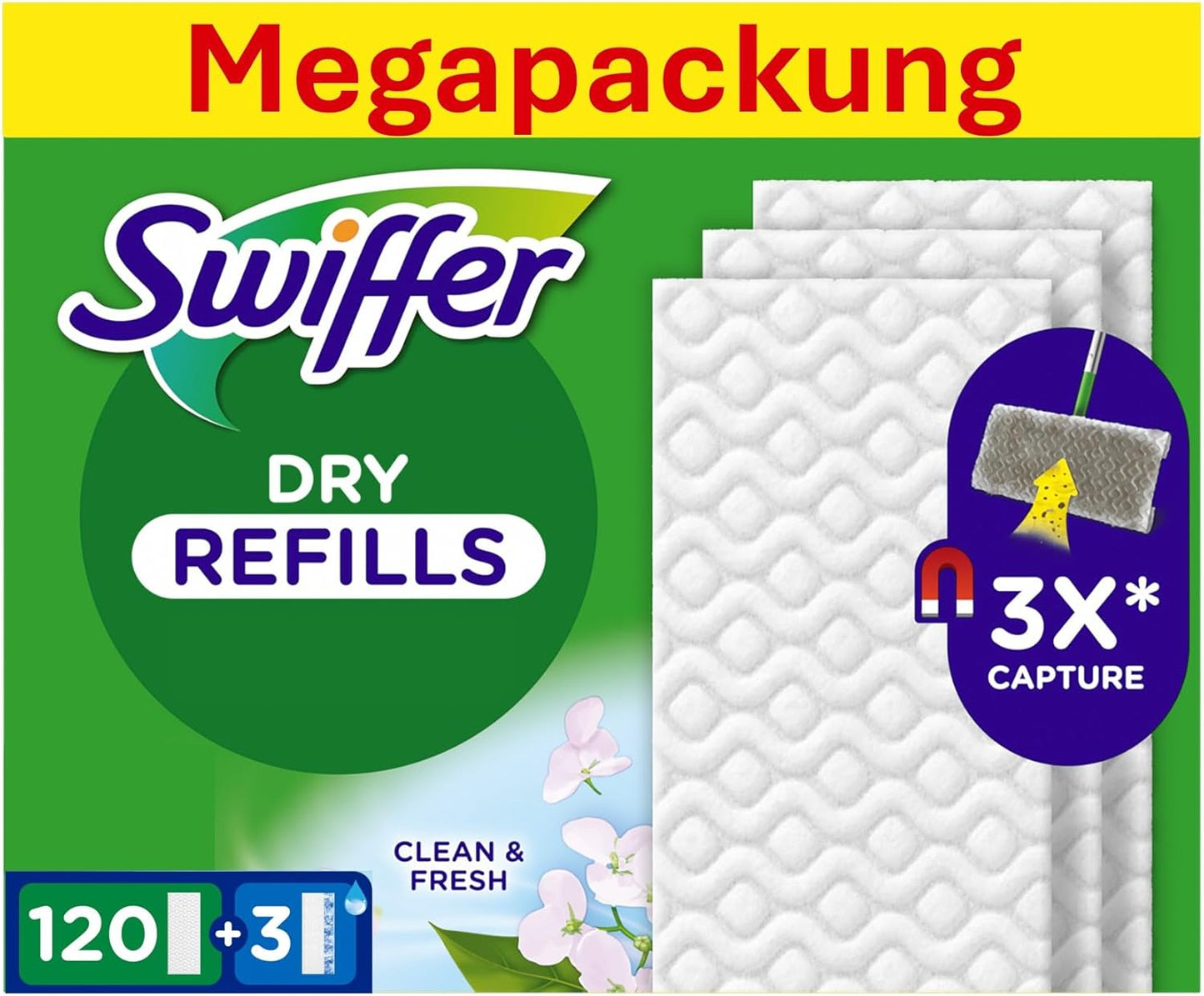 Bodenwischer mit 120 trockenen und 3 feuchten Bodentüchern, 1 stück (123er Pack)