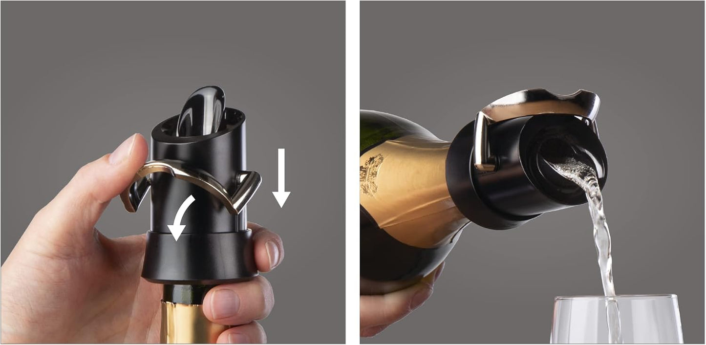 2-in-1 Champagnerverschluss mit Ausgiesser, Schwarz