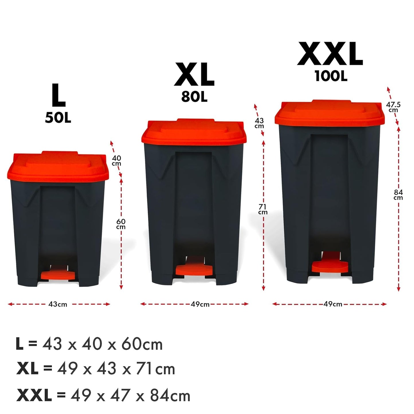 Tretmülleimer mit Step-On-Mechanismus, 100 Liter Rot